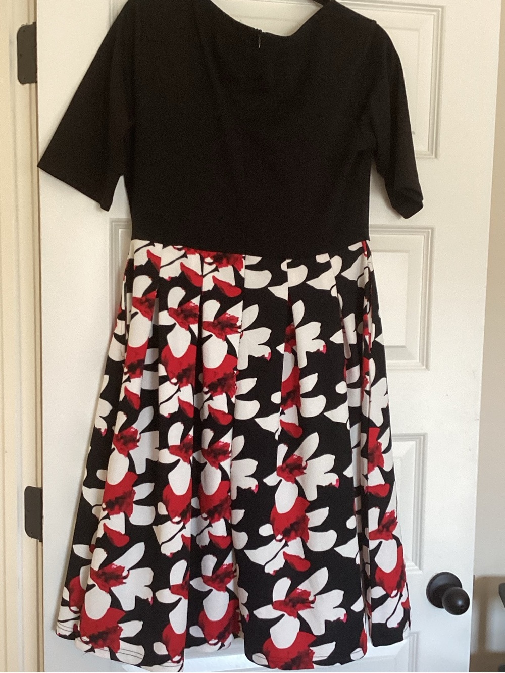 Elegant Black Bodice Floral Skirt Kids Dress in Black, White & Red